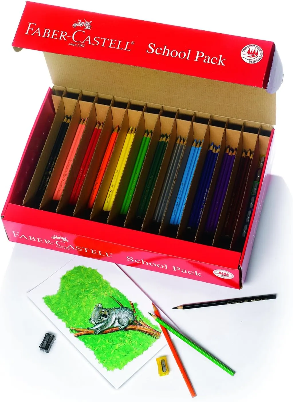 Faber-Castell Triangular Colored EcoPencil School Pack - 240 Pencils (20 sets of 12 colors) and 12 pencil sharpeners