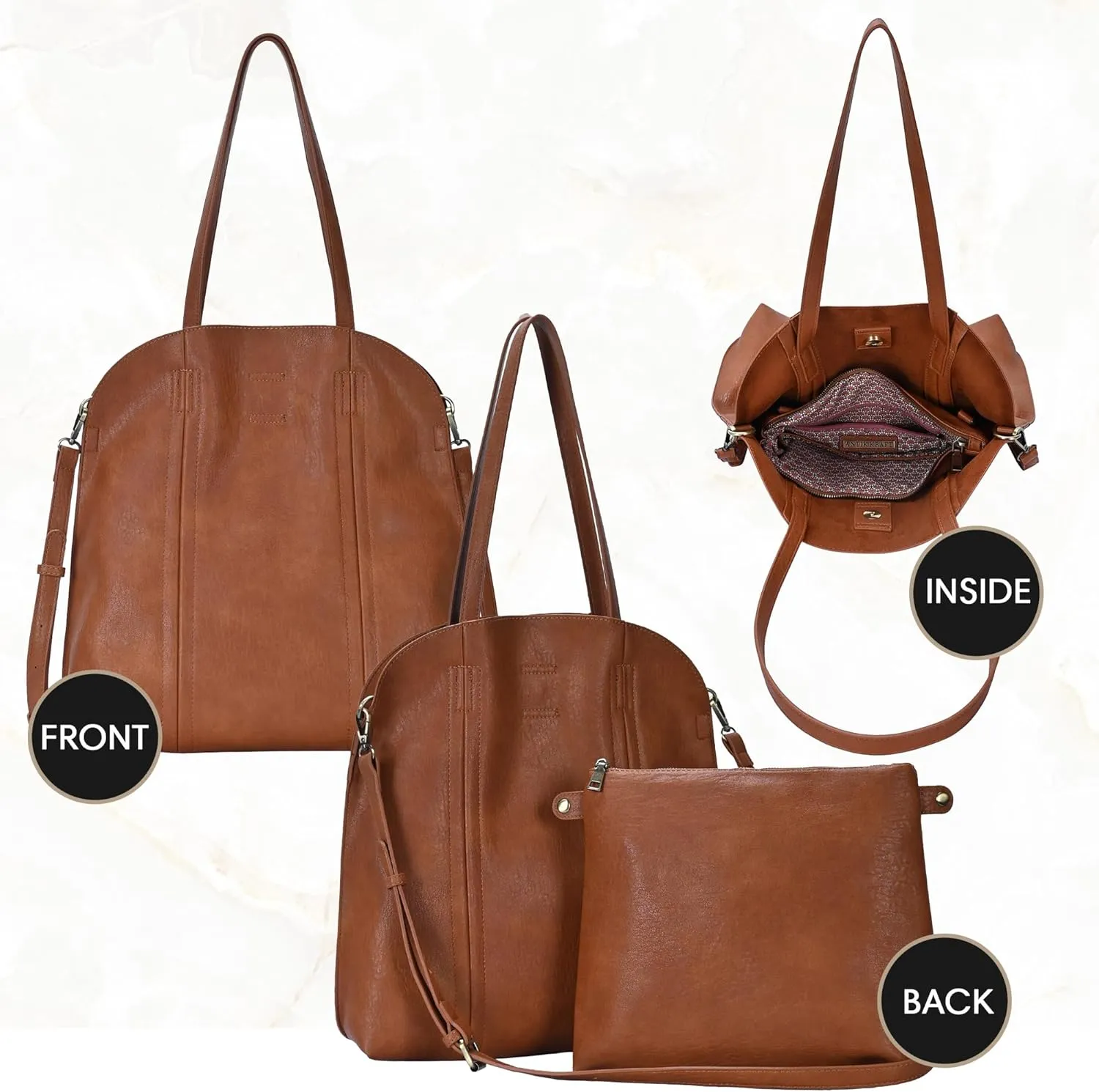 Faith Tote | Tote Bag with Removable Zipper Pouch for Women | Vegan Leather Handbag Purse |
