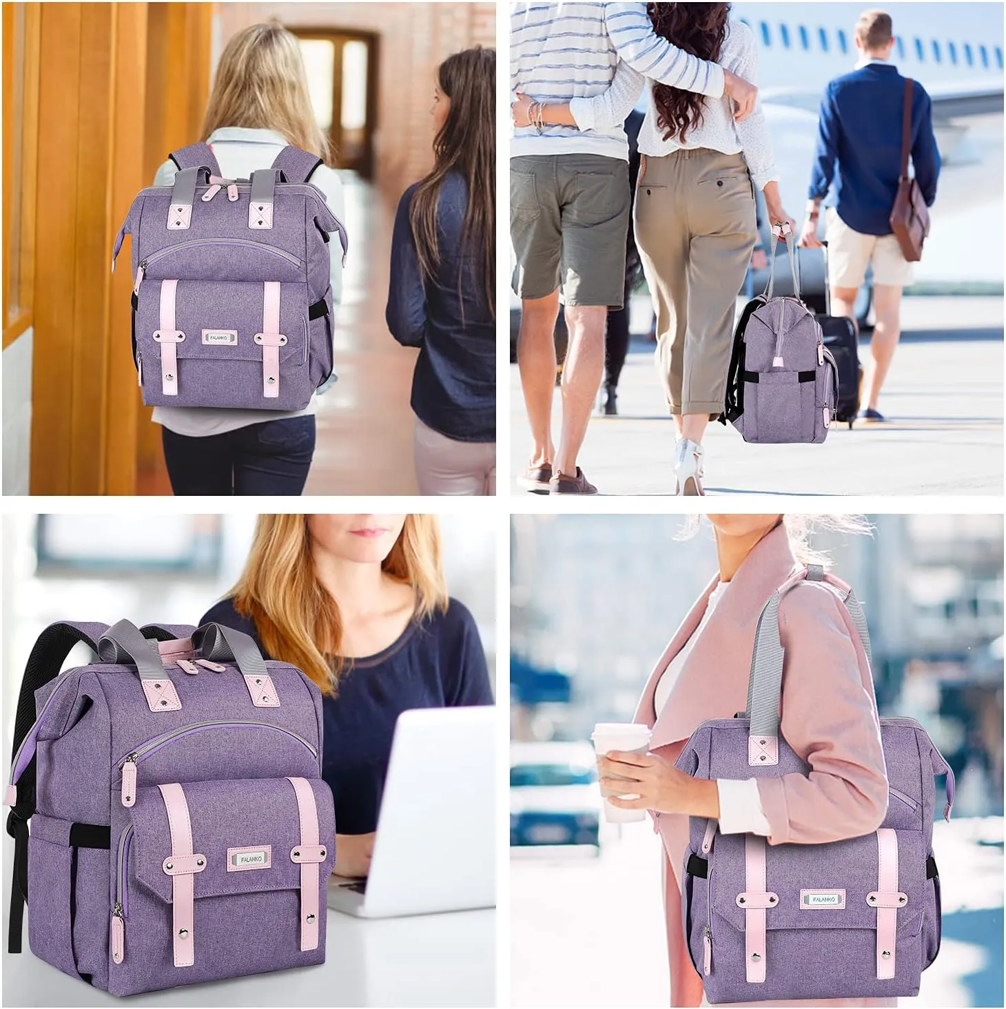 FALANKO Laptop Backpack for Women, Anti Theft Backpacks with USB Charging Port RFID Anti Theft Water Resistant,Wide Top Open Work Teacher College Travel Computer Bag for Woman Fits 15.6 Inch Laptop