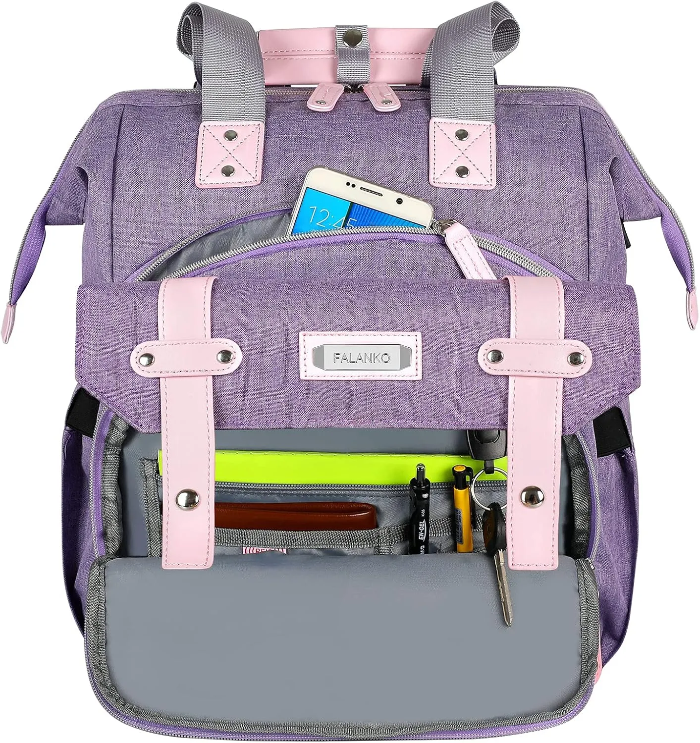 FALANKO Laptop Backpack for Women, Anti Theft Backpacks with USB Charging Port RFID Anti Theft Water Resistant,Wide Top Open Work Teacher College Travel Computer Bag for Woman Fits 15.6 Inch Laptop