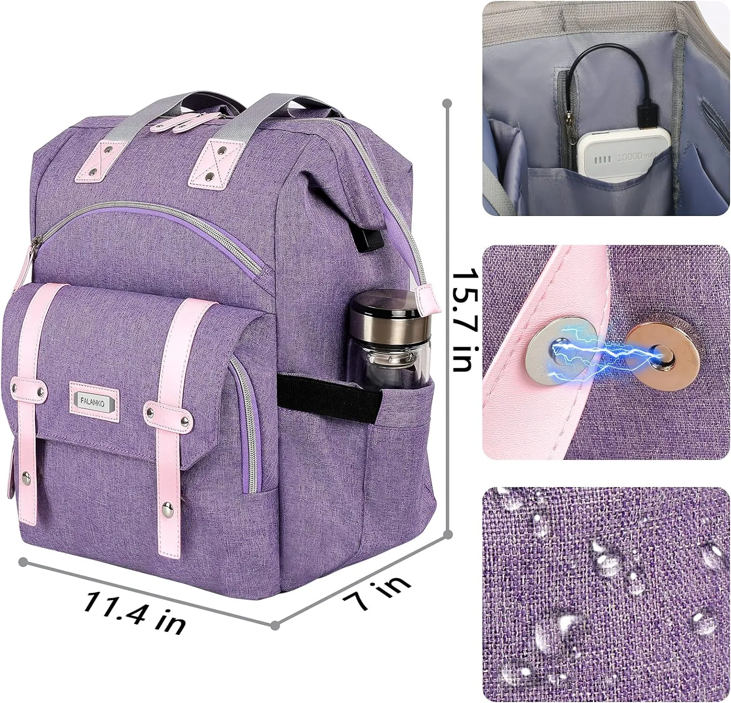 FALANKO Laptop Backpack for Women, Anti Theft Backpacks with USB Charging Port RFID Anti Theft Water Resistant,Wide Top Open Work Teacher College Travel Computer Bag for Woman Fits 15.6 Inch Laptop