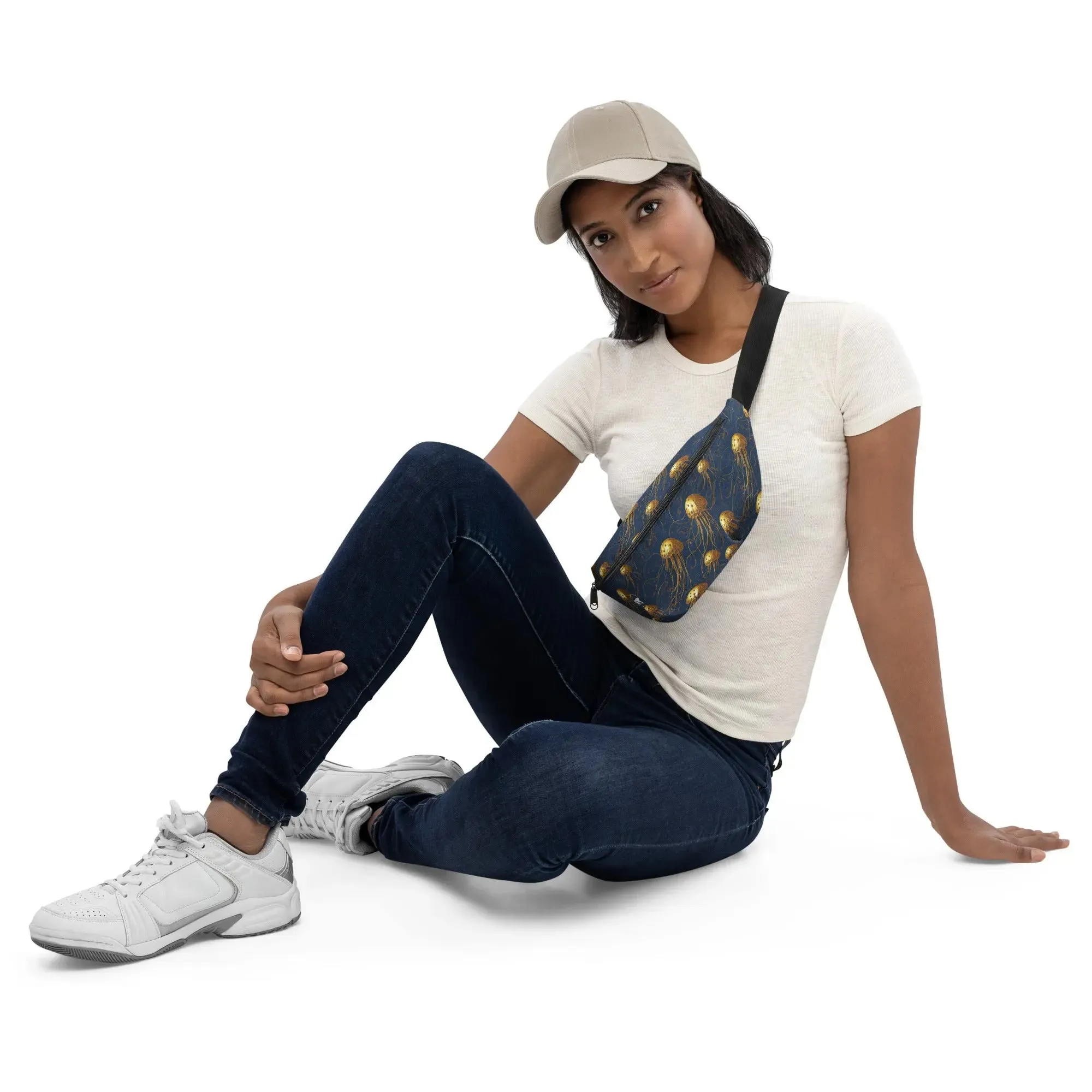 Fanny Pack - Blue and Gold Jellyfishes
