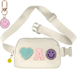 Fanny Pack for Girls 4-14, Nylon Kids Crossbody Bag Belt Bag with Keychain, Cream (Cream A)