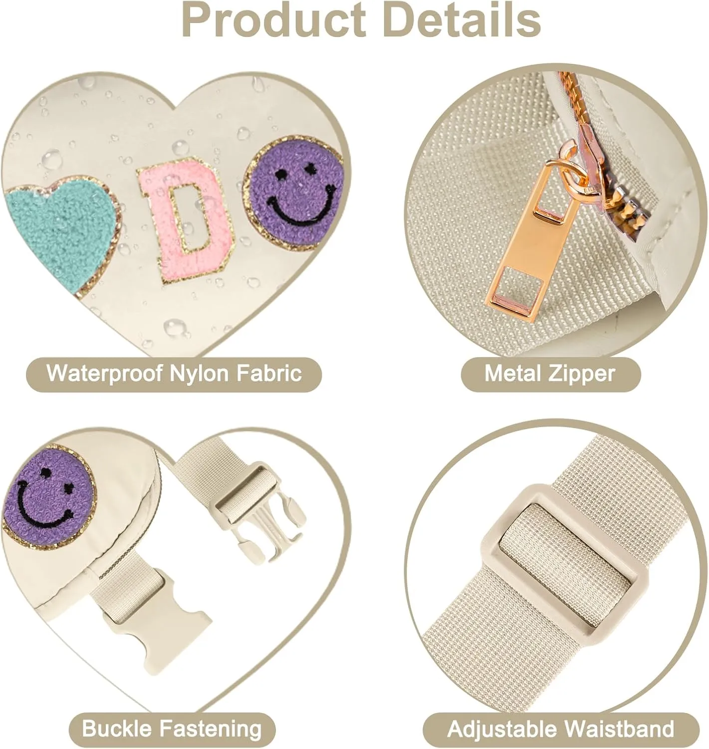 Fanny Pack for Girls 4-14, Nylon Kids Crossbody Bag Belt Bag with Keychain, Cream (Cream A)