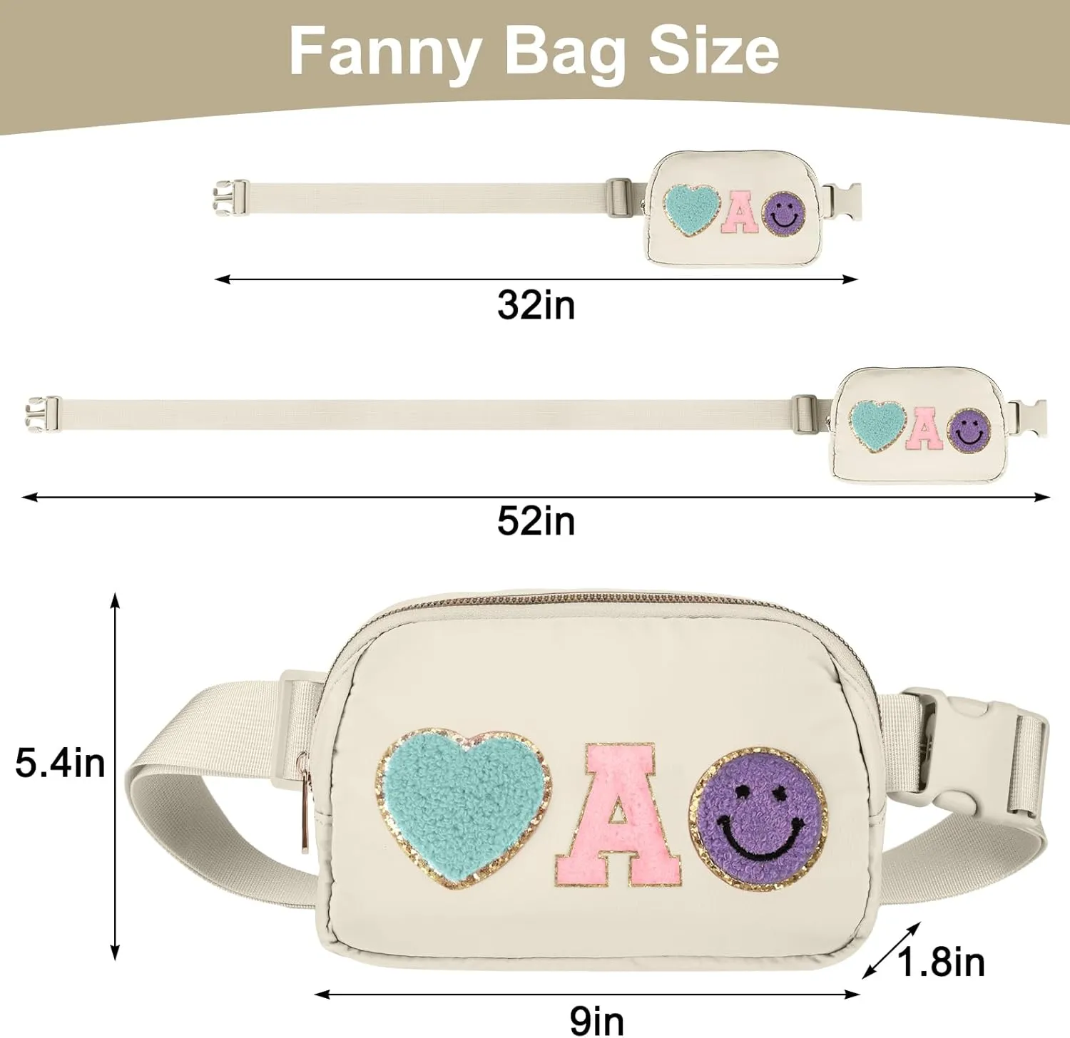 Fanny Pack for Girls 4-14, Nylon Kids Crossbody Bag Belt Bag with Keychain, Cream (Cream A)