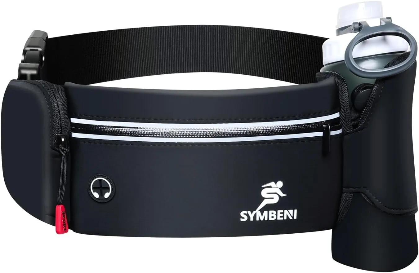Fanny Pack for Men, Running Fanny Pack with Water Bottle Holder, Slim Running Belt Bag for Women, Adjustable Waterproof Fanny Pack for Running, Hiking, GYM, Traveling (Coal Black)