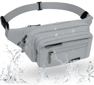 Fanny Pack for Men Women Waterproof Waist Pack Lightweight Belt Bag with 5-Zipper Pockets Crossbody Bag with Adjustable Strap for Sports Traveling Running Hiking (Grey)