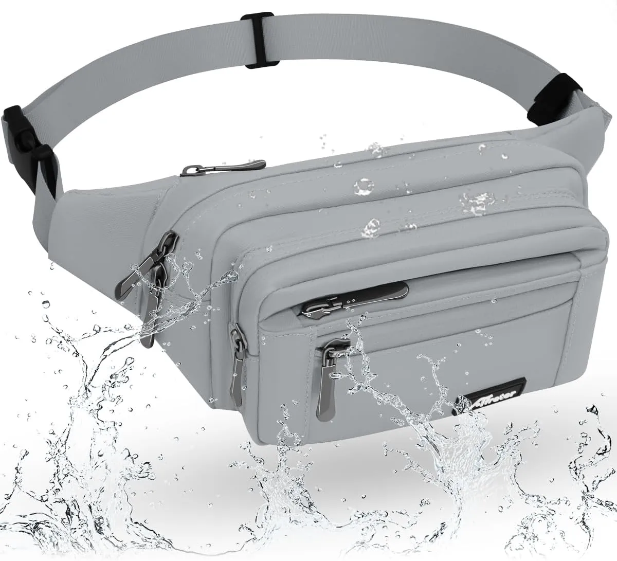 Fanny Pack for Men Women Waterproof Waist Pack Lightweight Belt Bag with 5-Zipper Pockets Crossbody Bag with Adjustable Strap for Sports Traveling Running Hiking (Grey)