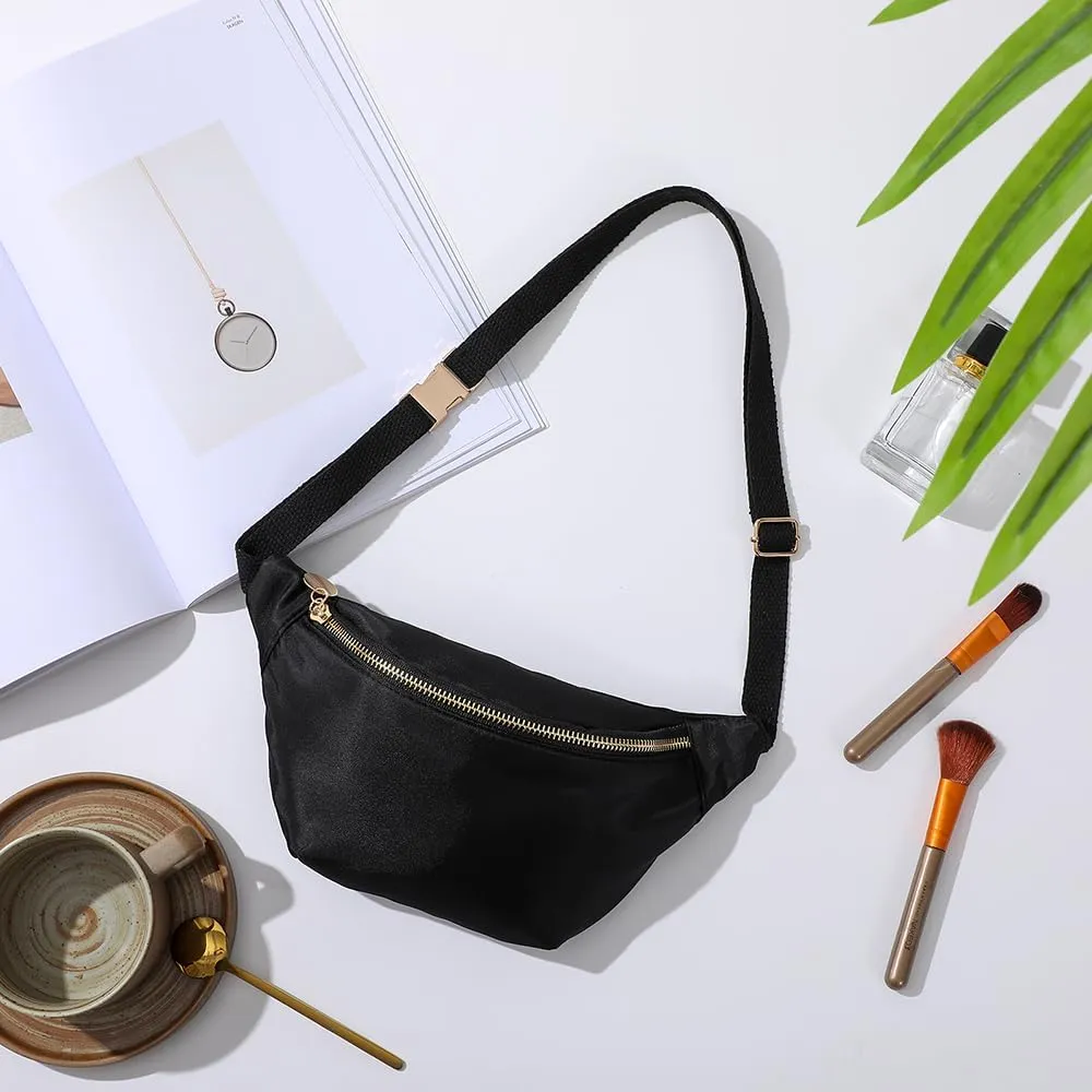 Fanny Pack for Women Crossbody Belt Bag with Adjustable Strap, Fashion Waist Pack Bag Bum bag for Traveling Hiking Cycling Running Casual（Black）