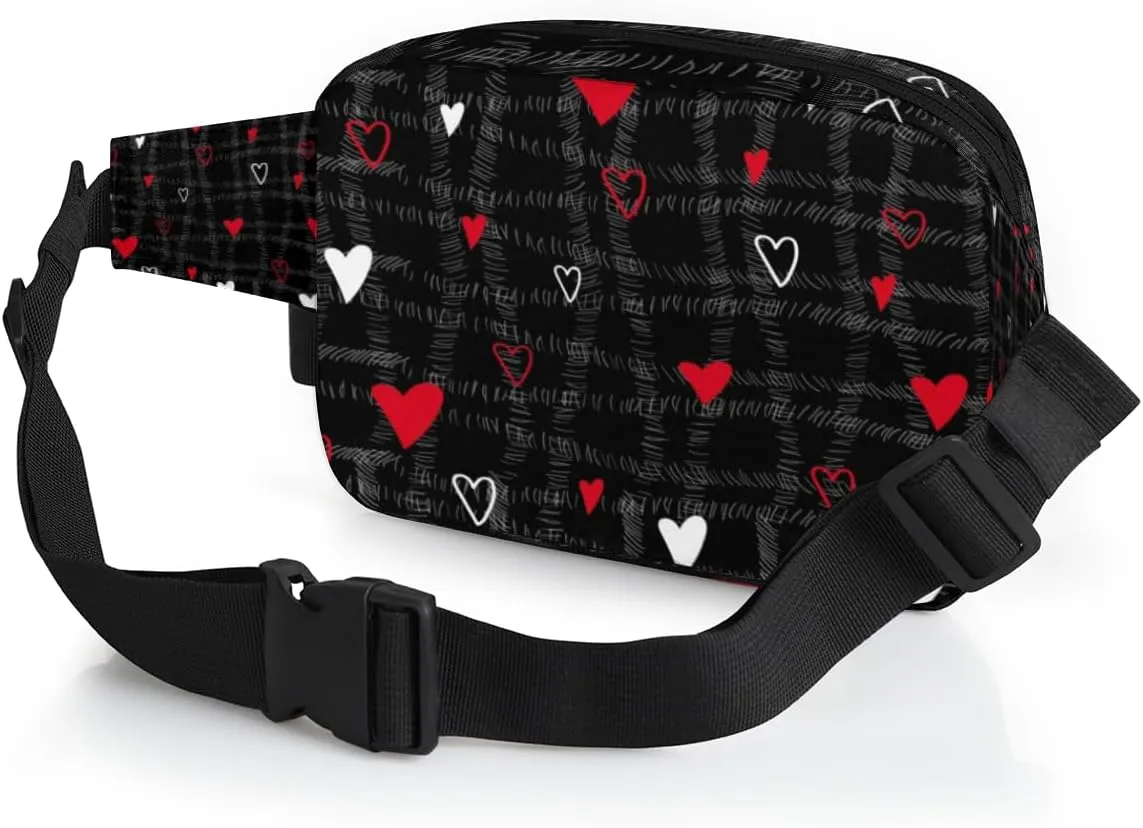 Fanny Pack for Women Men Abstraction Love Hearts Crossbody Belt Bag with 3 Zipper Pockets Fashion Waterproof Waist Pack with Adjustable Strap for Travel Running Hiking Cycling