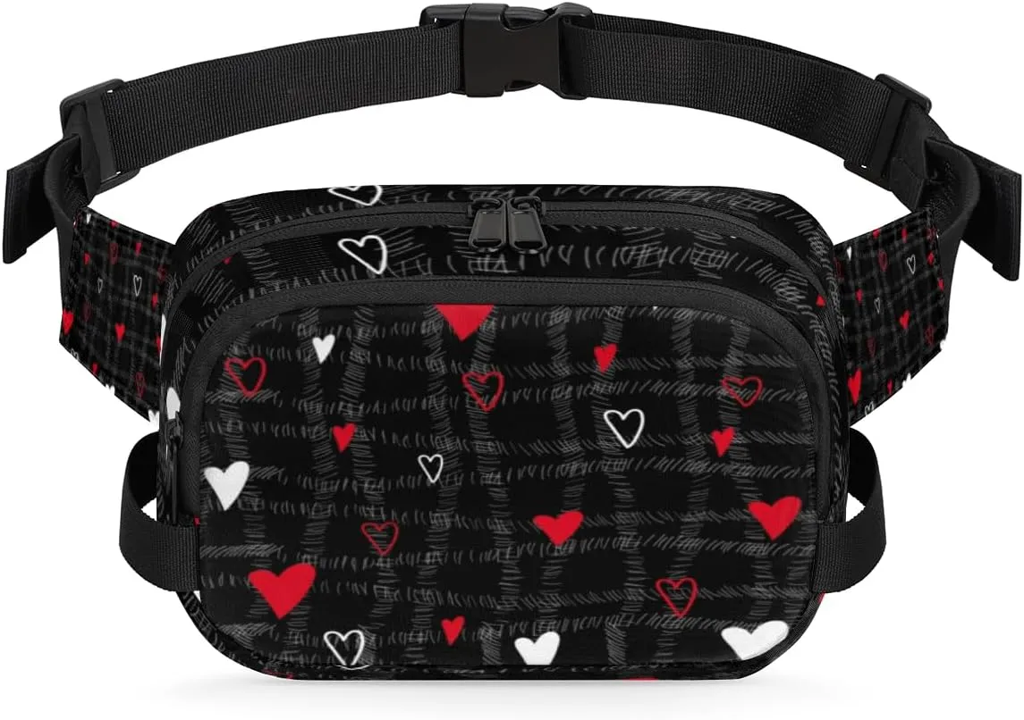 Fanny Pack for Women Men Abstraction Love Hearts Crossbody Belt Bag with 3 Zipper Pockets Fashion Waterproof Waist Pack with Adjustable Strap for Travel Running Hiking Cycling