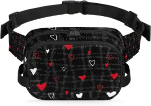 Fanny Pack for Women Men Abstraction Love Hearts Crossbody Belt Bag with 3 Zipper Pockets Fashion Waterproof Waist Pack with Adjustable Strap for Travel Running Hiking Cycling
