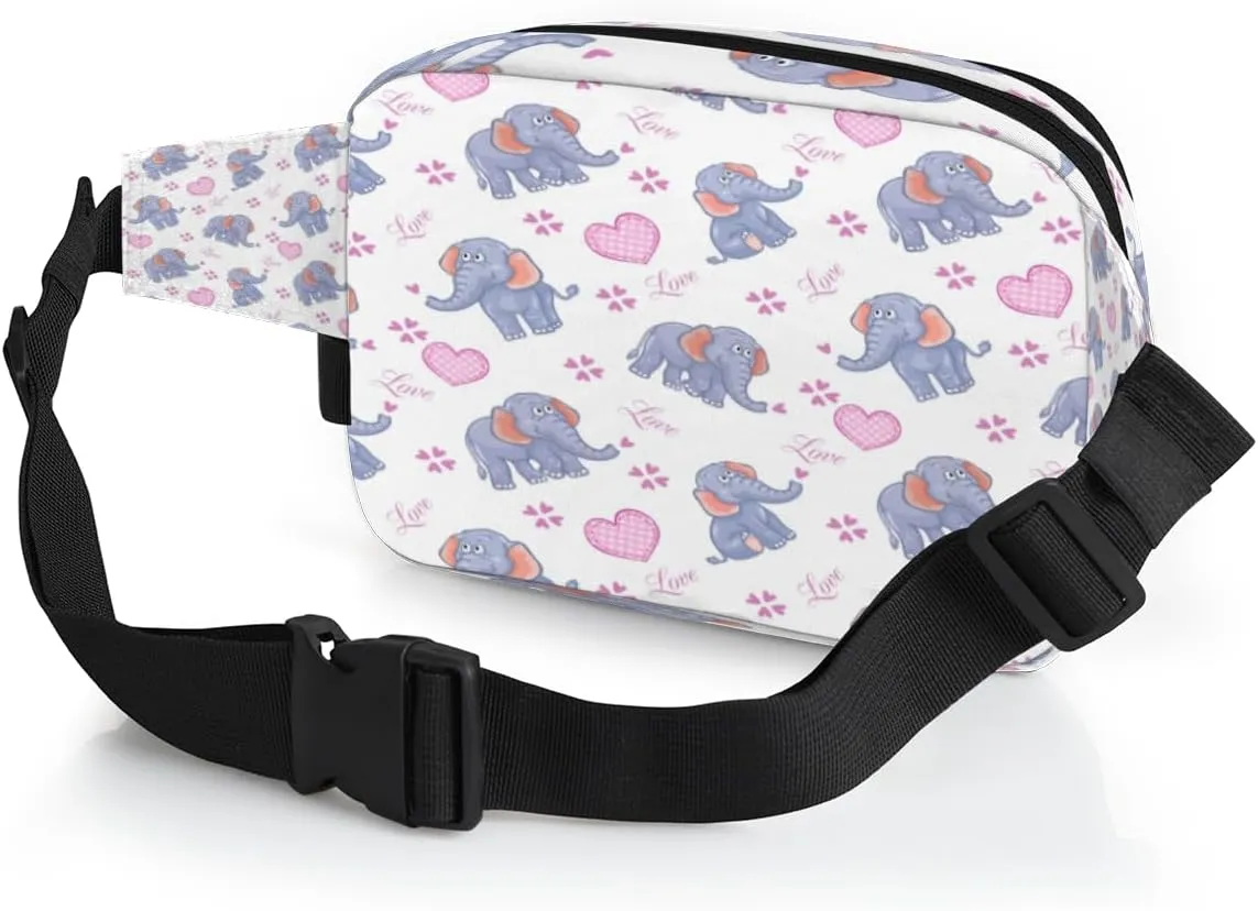 Fanny Pack for Women Men Animal Elephant Pattern Crossbody Belt Bag with 3 Zipper Pockets Fashion Waterproof Waist Pack with Adjustable Strap for Travel Running Hiking Cycling
