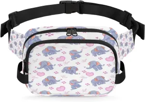 Fanny Pack for Women Men Animal Elephant Pattern Crossbody Belt Bag with 3 Zipper Pockets Fashion Waterproof Waist Pack with Adjustable Strap for Travel Running Hiking Cycling