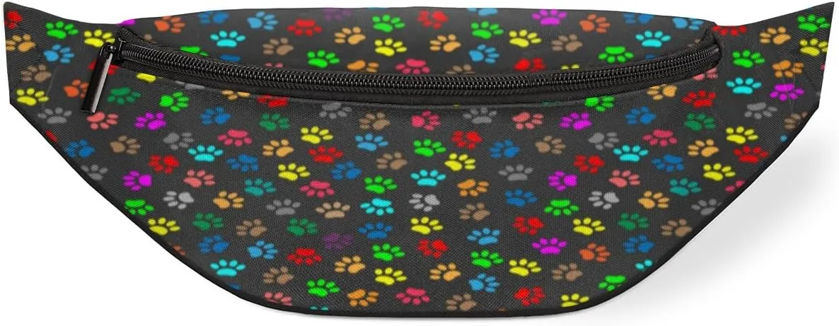 Fanny Pack for Women Men Colorful Animal Paw Print Waist Pack Crossbody Bag with Adjustable Straps for Hiking Running Walking Travel Cycling