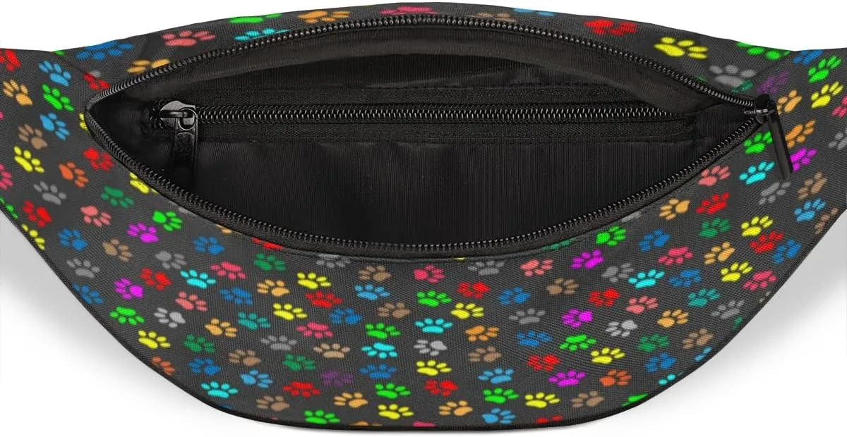 Fanny Pack for Women Men Colorful Animal Paw Print Waist Pack Crossbody Bag with Adjustable Straps for Hiking Running Walking Travel Cycling