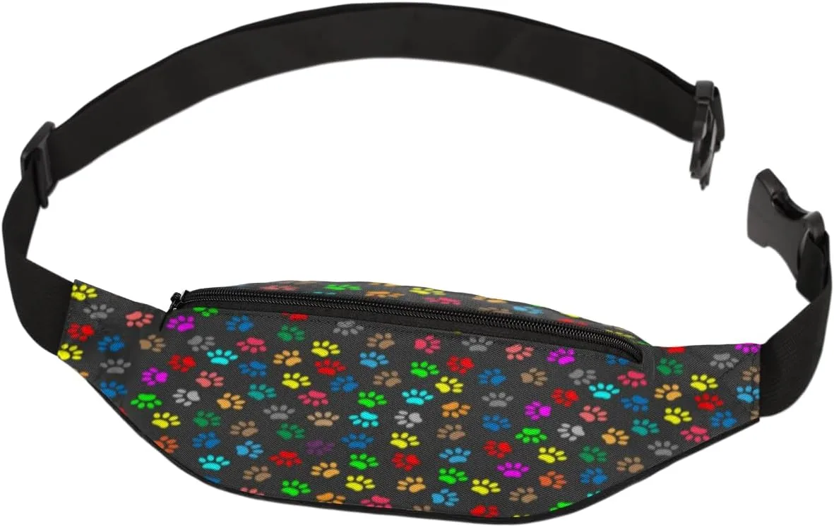 Fanny Pack for Women Men Colorful Animal Paw Print Waist Pack Crossbody Bag with Adjustable Straps for Hiking Running Walking Travel Cycling