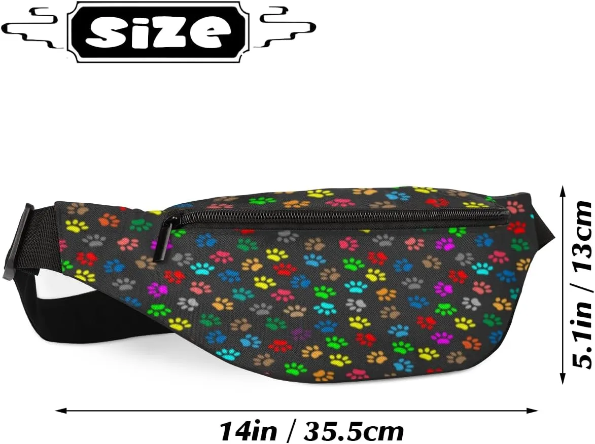 Fanny Pack for Women Men Colorful Animal Paw Print Waist Pack Crossbody Bag with Adjustable Straps for Hiking Running Walking Travel Cycling