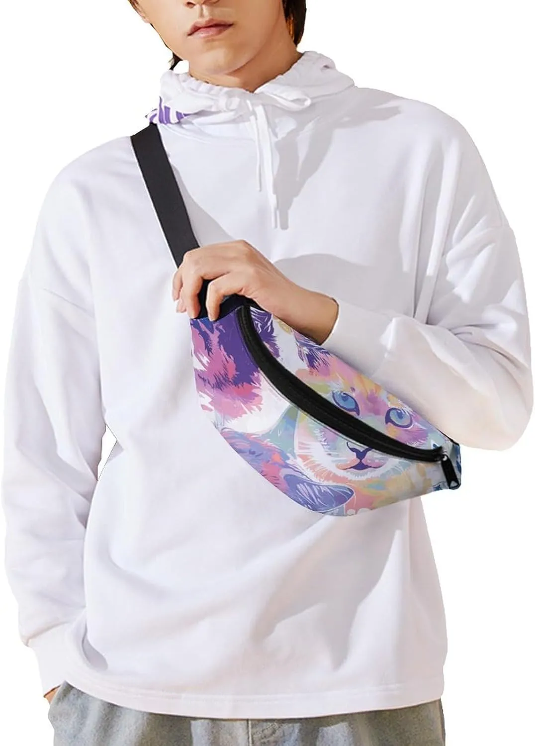 Fanny Pack for Women Men Colorful Cat Head Pattern Waist Pack Adjustable Belt Bag for Workout Running Travelling Casual Waist Bag, 36*15cm, style-2