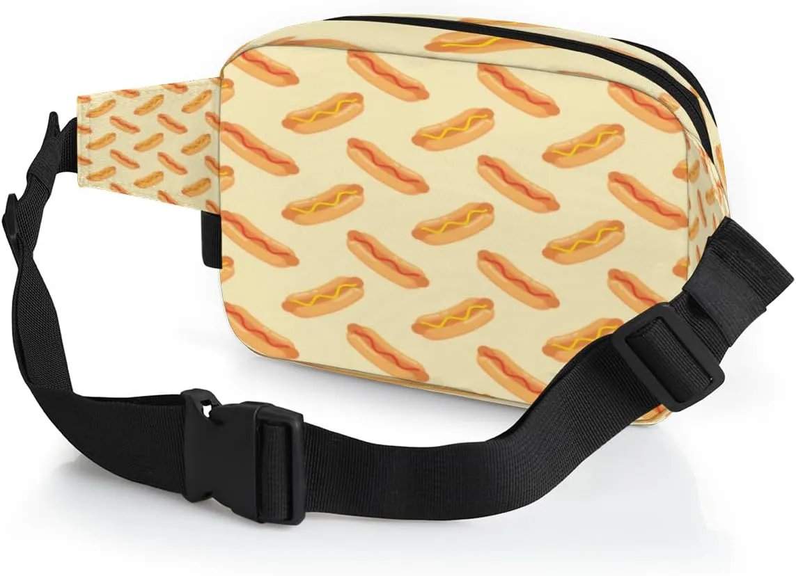 Fanny Pack for Women Men Hot Dog Crossbody Belt Bag with 3 Zipper Pockets Fashion Waterproof Waist Pack with Adjustable Strap for Travel Running Hiking Cycling