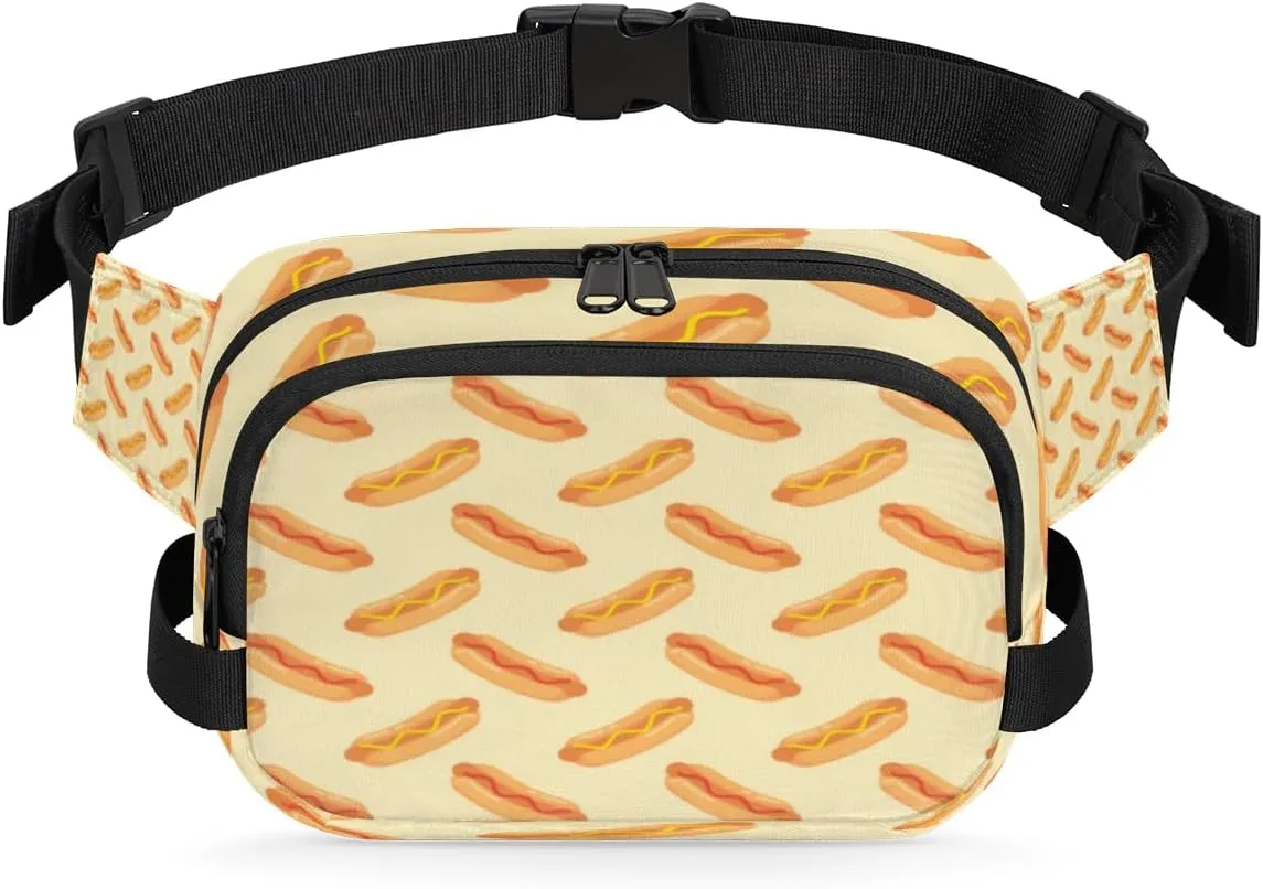 Fanny Pack for Women Men Hot Dog Crossbody Belt Bag with 3 Zipper Pockets Fashion Waterproof Waist Pack with Adjustable Strap for Travel Running Hiking Cycling