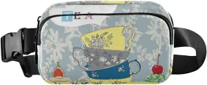 Fanny Pack Waist Bag for Men Women Tea Cups with Floral Crossbody Fashion Waist Packs Belt Bag with Adjustable Strap for Traveling, Hiking, Jogging, Cycling
