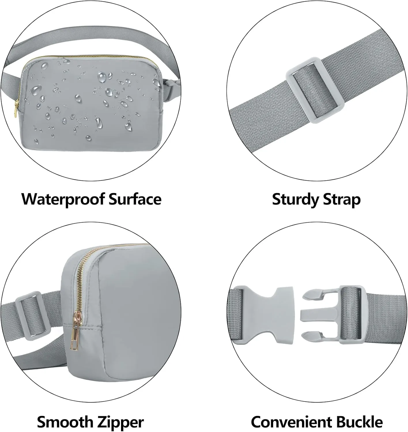 Fanny Pack with Strap Extension for Women and Men Crossbody Bag Belt Bag Bum Bag with Adjustable Strap for Hiking Workout Sports Travel Gifts for Teen Girl Light Grey