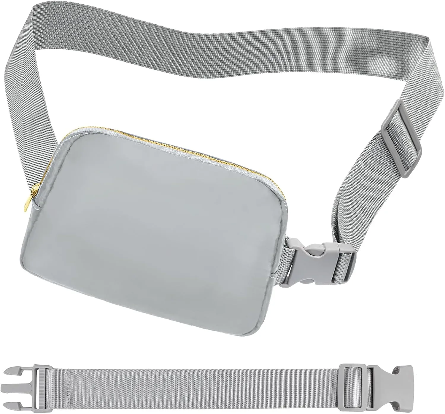 Fanny Pack with Strap Extension for Women and Men Crossbody Bag Belt Bag Bum Bag with Adjustable Strap for Hiking Workout Sports Travel Gifts for Teen Girl Light Grey