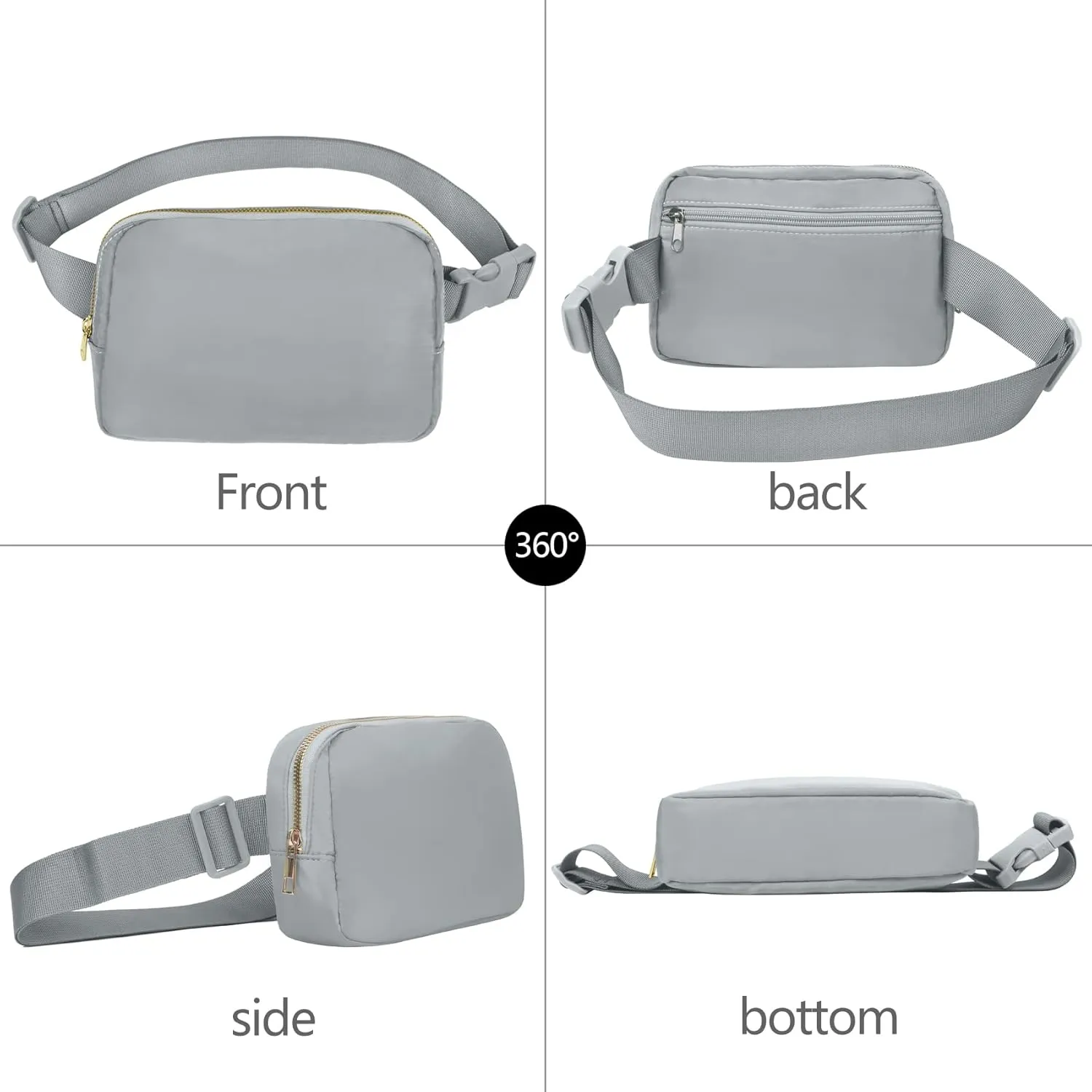 Fanny Pack with Strap Extension for Women and Men Crossbody Bag Belt Bag Bum Bag with Adjustable Strap for Hiking Workout Sports Travel Gifts for Teen Girl Light Grey