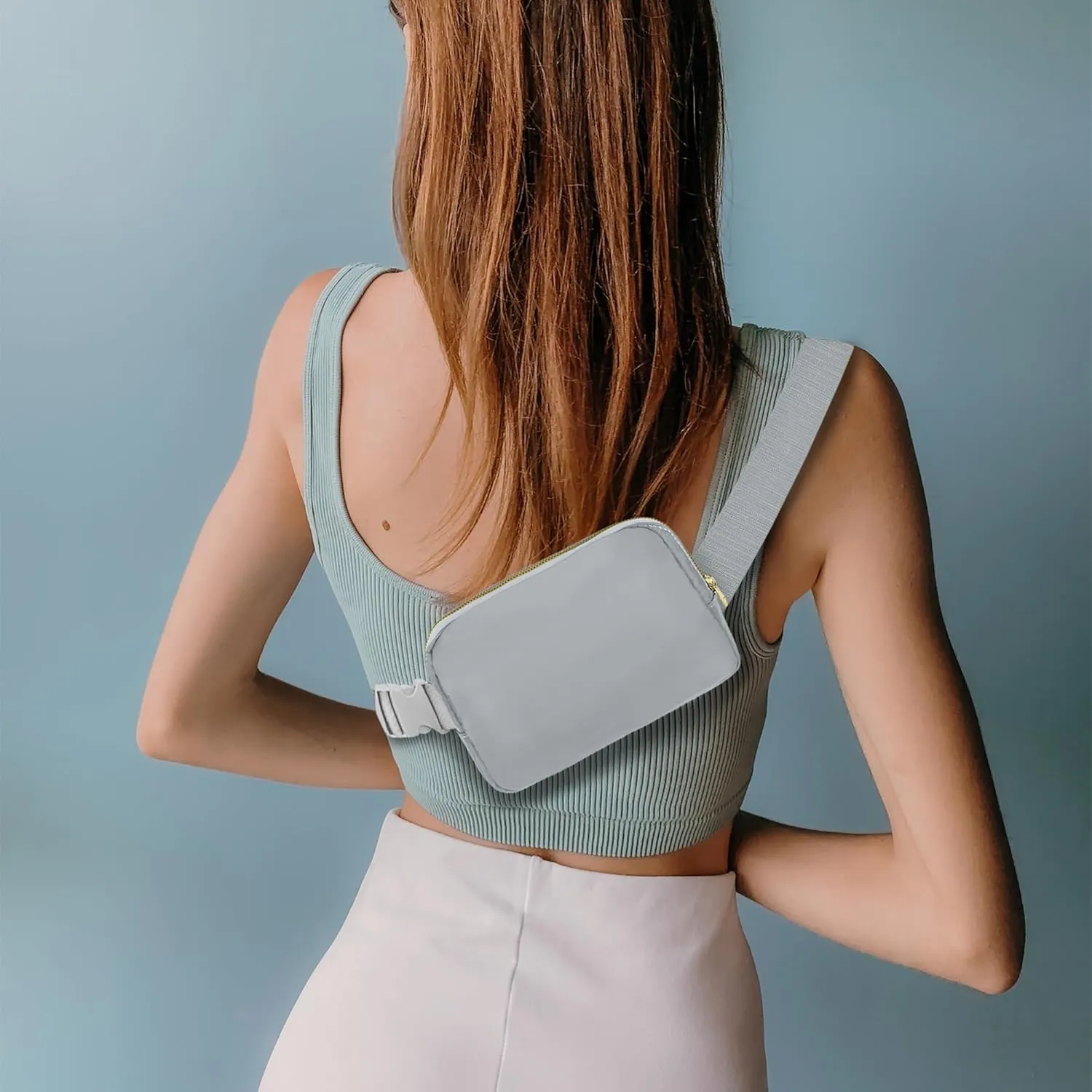 Fanny Pack with Strap Extension for Women and Men Crossbody Bag Belt Bag Bum Bag with Adjustable Strap for Hiking Workout Sports Travel Gifts for Teen Girl Light Grey