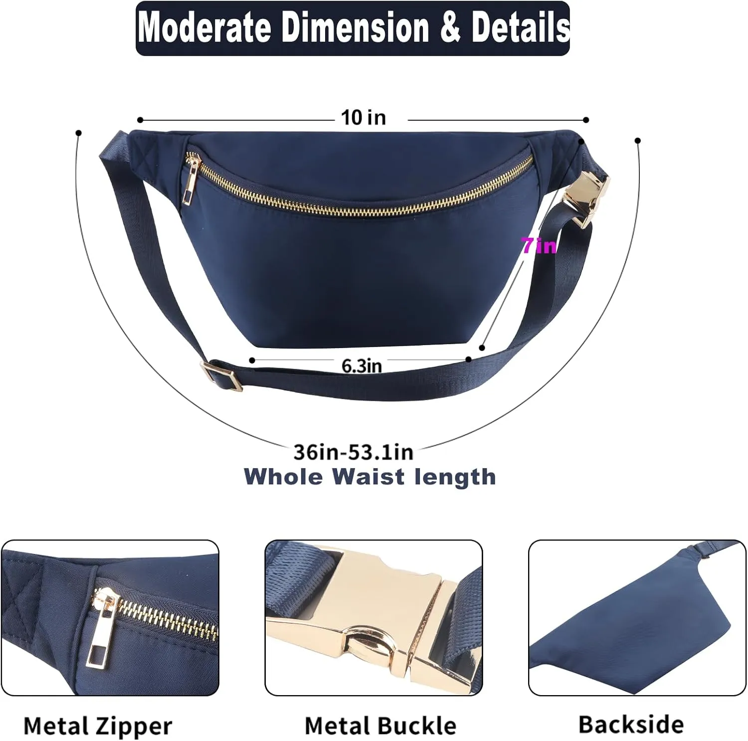 Fanny Packs for Women Belt Bag Fashion Waist Pack for Men Water-resistant Nylon Crossbody Sling Bags for Women (Navy Blue)