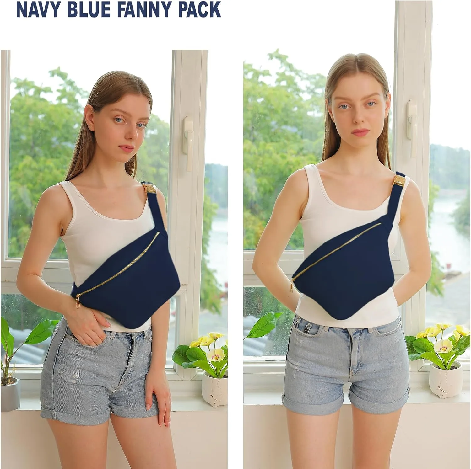 Fanny Packs for Women Belt Bag Fashion Waist Pack for Men Water-resistant Nylon Crossbody Sling Bags for Women (Navy Blue)