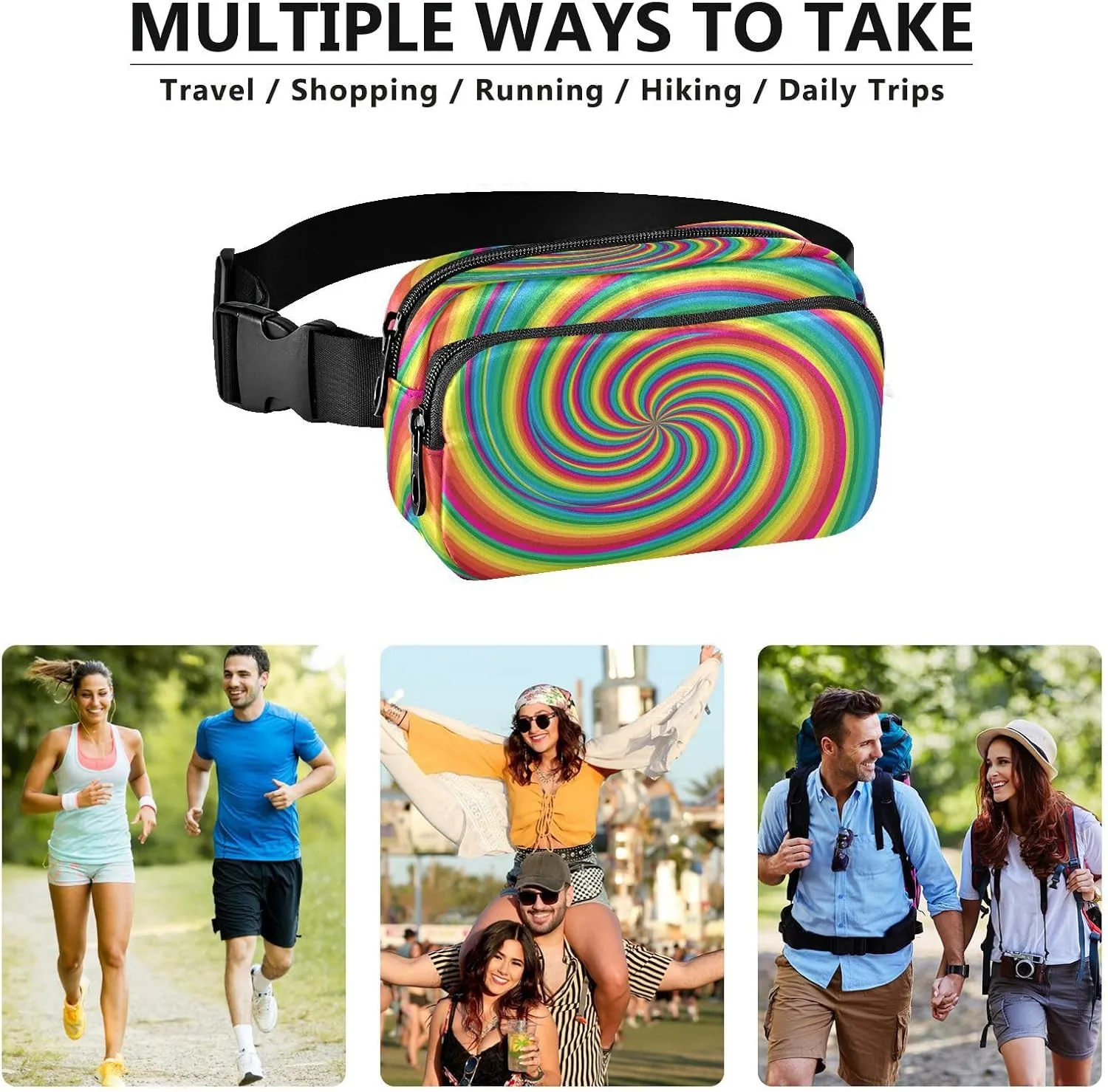 Fanny Packs for Women Men Spiral and Swirl Belt Bag Waterproof Fashion Waist Pack with Adjustable Strap Twisting Circles Waist Bag Hip Bumbags for Running Workout Travel Hiking Cycling