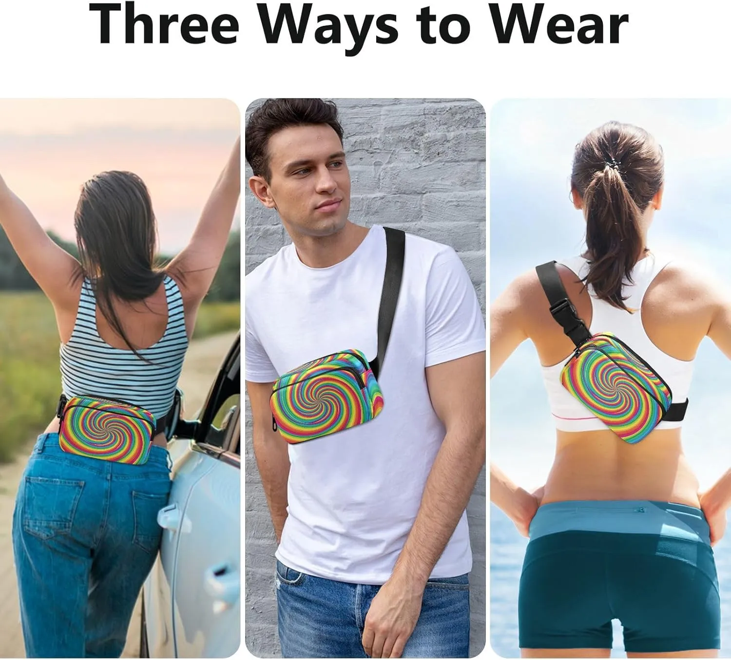 Fanny Packs for Women Men Spiral and Swirl Belt Bag Waterproof Fashion Waist Pack with Adjustable Strap Twisting Circles Waist Bag Hip Bumbags for Running Workout Travel Hiking Cycling