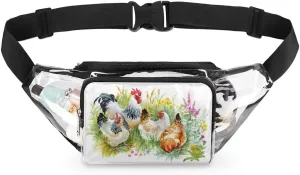 Farmhouse Chicken Hen Clear Fanny Pack Stadium Approved Clear Crossbody Belt Bag for Women Men Transparent Waist Bag with Adjustable Strap for Concerts Sports Events Travel
