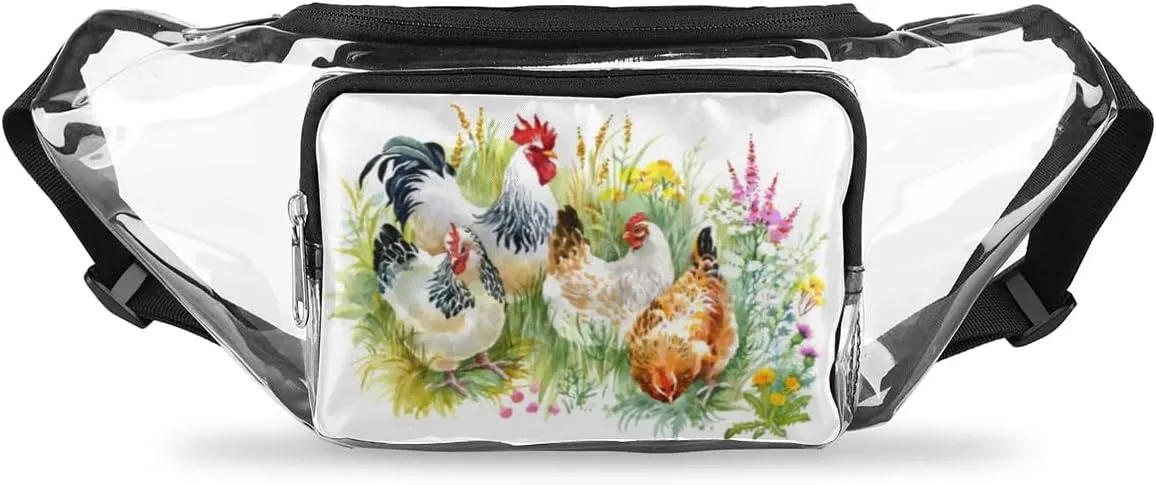 Farmhouse Chicken Hen Clear Fanny Pack Stadium Approved Clear Crossbody Belt Bag for Women Men Transparent Waist Bag with Adjustable Strap for Concerts Sports Events Travel