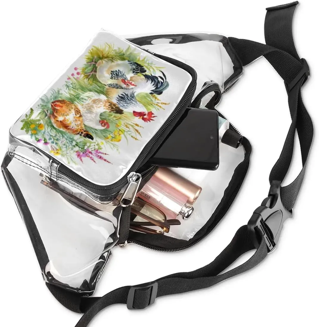 Farmhouse Chicken Hen Clear Fanny Pack Stadium Approved Clear Crossbody Belt Bag for Women Men Transparent Waist Bag with Adjustable Strap for Concerts Sports Events Travel