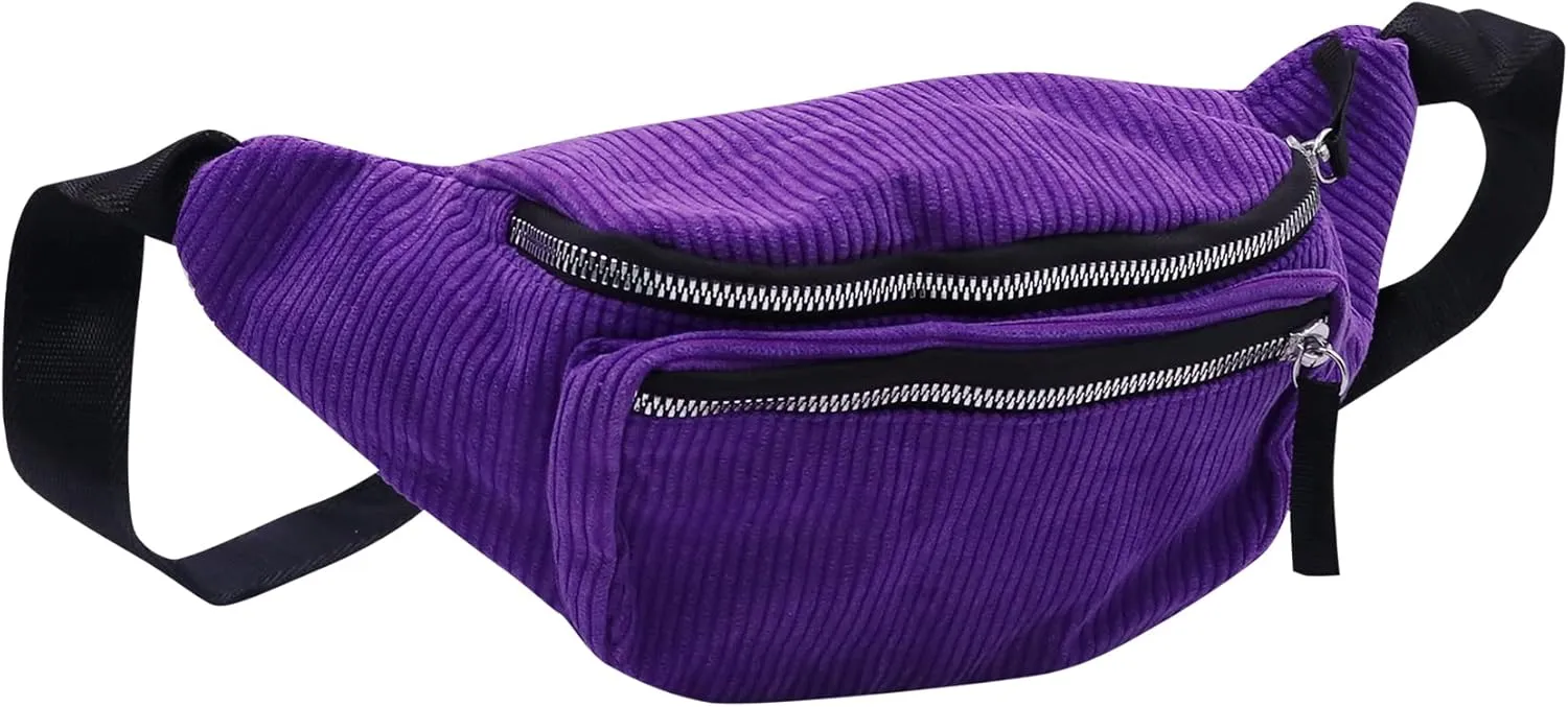 Fashion Corduroy Waist Pack Zipper Chest Fanny Pack Adjustable Belt Bag Cell Phone Wallet Purse for Sport Travel