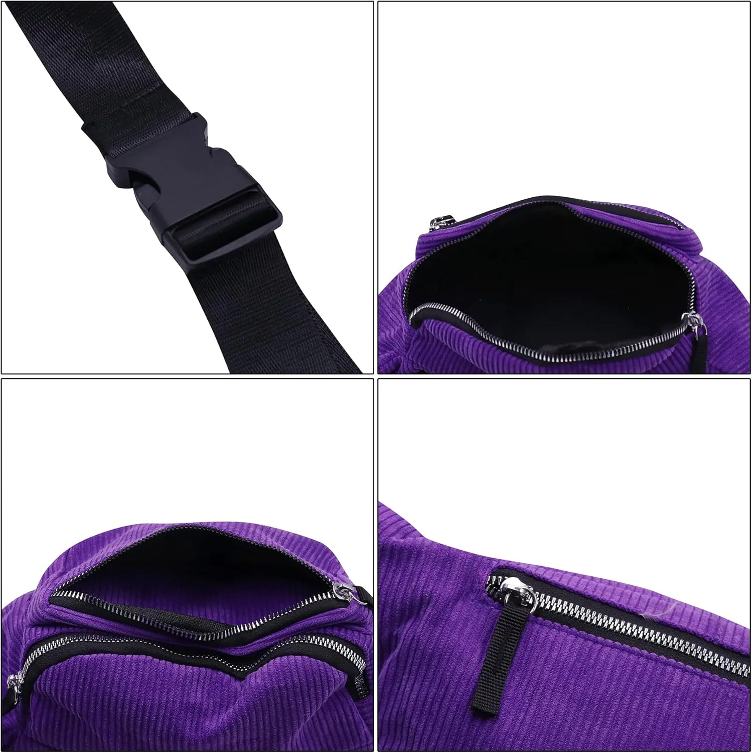 Fashion Corduroy Waist Pack Zipper Chest Fanny Pack Adjustable Belt Bag Cell Phone Wallet Purse for Sport Travel