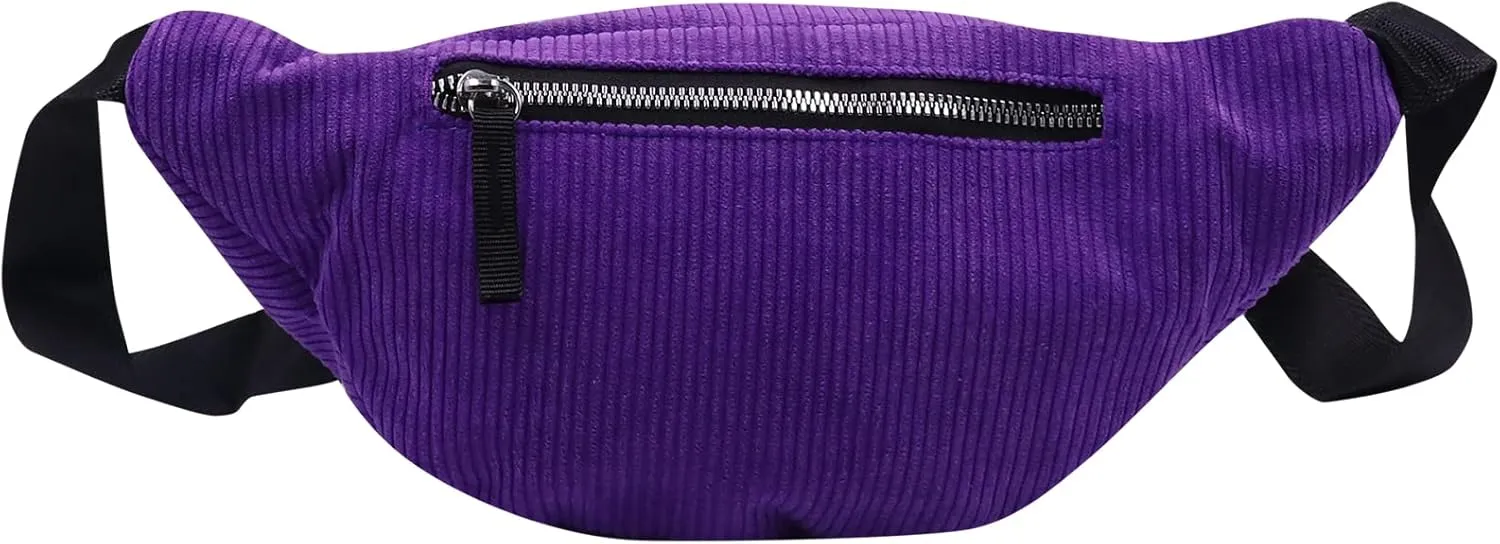 Fashion Corduroy Waist Pack Zipper Chest Fanny Pack Adjustable Belt Bag Cell Phone Wallet Purse for Sport Travel