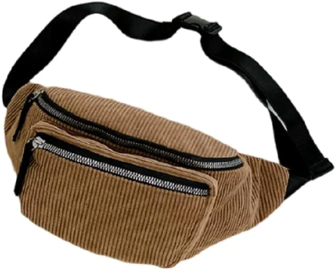 Fashion Corduroy Waist Pack Zipper Chest Fanny Pack Adjustable Belt Bag Cell Phone Wallet Purse for Sport Travel
