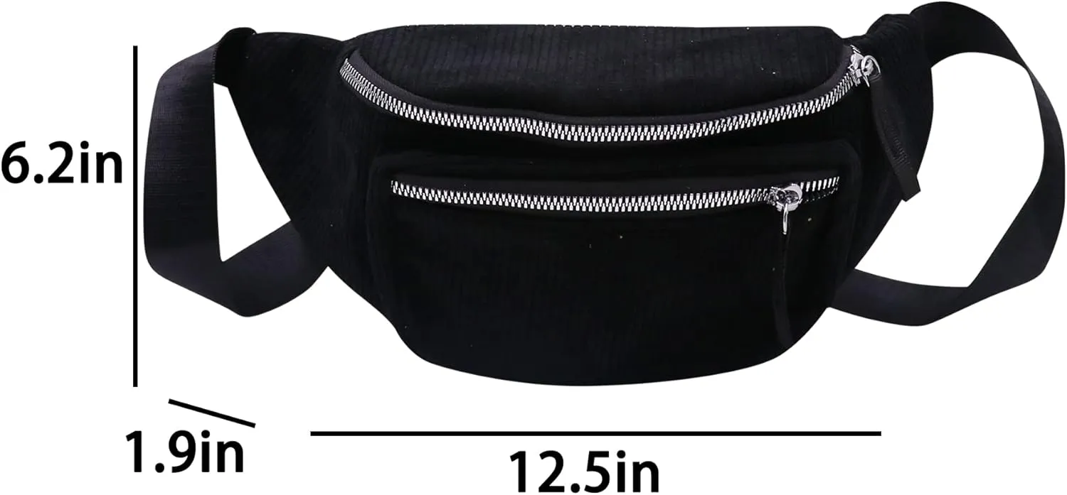 Fashion Corduroy Waist Pack Zipper Chest Fanny Pack Adjustable Belt Bag Cell Phone Wallet Purse for Sport Travel