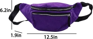 Fashion Corduroy Waist Pack Zipper Chest Fanny Pack Adjustable Belt Bag Cell Phone Wallet Purse for Sport Travel