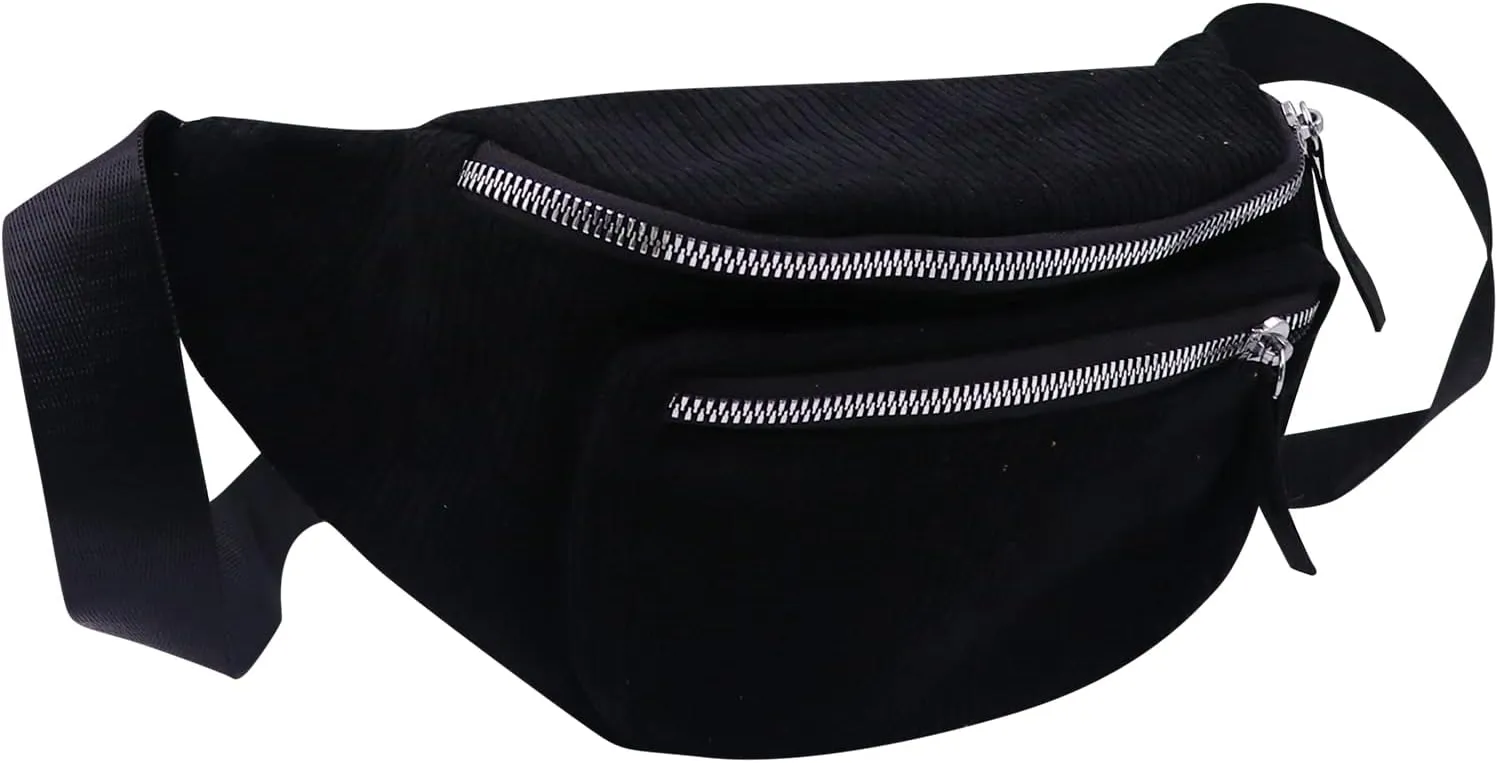 Fashion Corduroy Waist Pack Zipper Chest Fanny Pack Adjustable Belt Bag Cell Phone Wallet Purse for Sport Travel