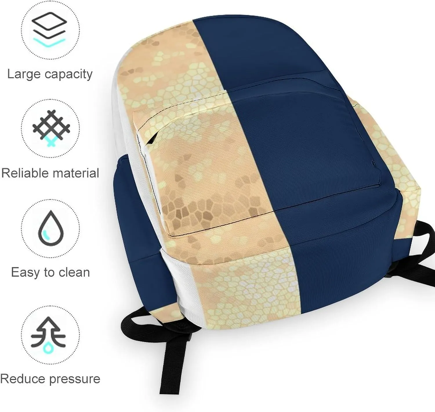 Faux Gold Navy Blue White Stripes Casual Lightweight Large Capacity Travel Backpack Unisex