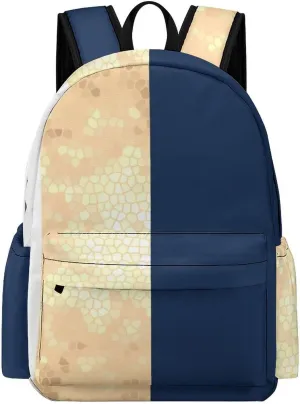 Faux Gold Navy Blue White Stripes Casual Lightweight Large Capacity Travel Backpack Unisex
