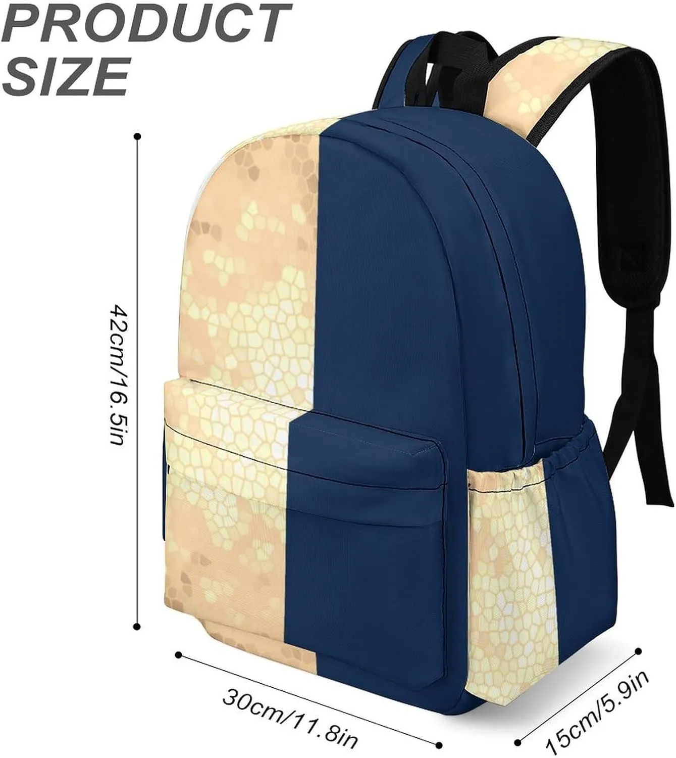Faux Gold Navy Blue White Stripes Casual Lightweight Large Capacity Travel Backpack Unisex