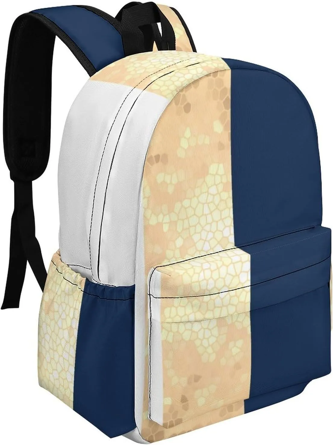 Faux Gold Navy Blue White Stripes Casual Lightweight Large Capacity Travel Backpack Unisex