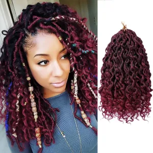 Faux Locs Crochet Hair - 10 Inch Ombre Goddess Locs with Curly Ends - Boho Hippie Synthetic Hair Extensions (6 packs, #1b/bug)