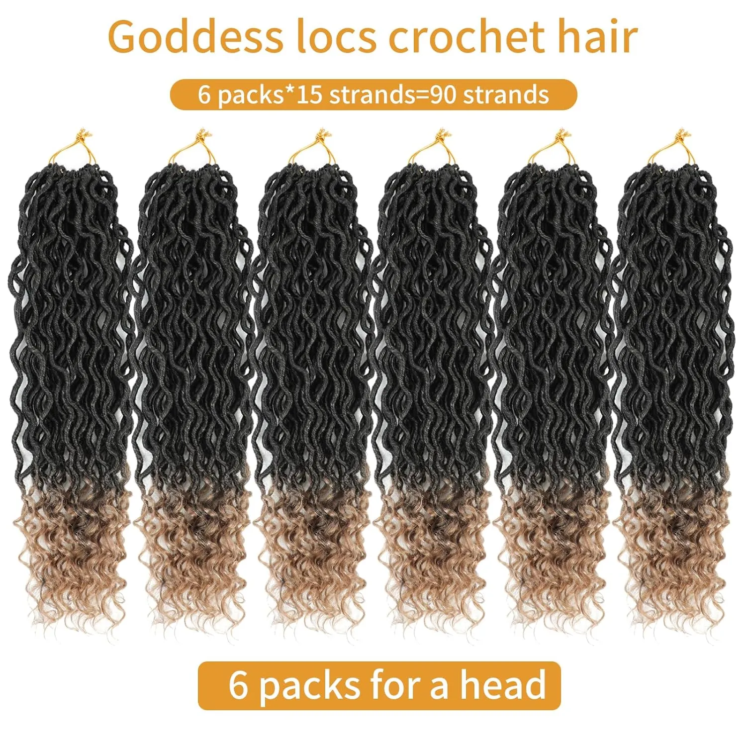 Faux Locs Crochet Hair 18 Inch 6 Packs Ombre Goddess Locs Crochet Hair For Black Women Pre Looped Faux Locs With Curly Ends Synthetic Loc Hair Extensions(1B/27, 18 Inch, 6 Packs)